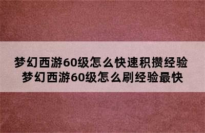 梦幻西游60级怎么快速积攒经验 梦幻西游60级怎么刷经验最快